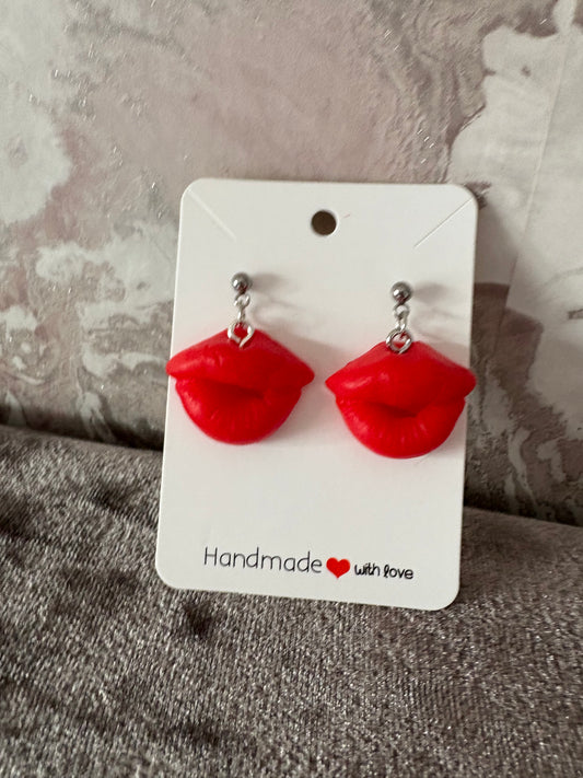 Handmade polymer clay lip earrings