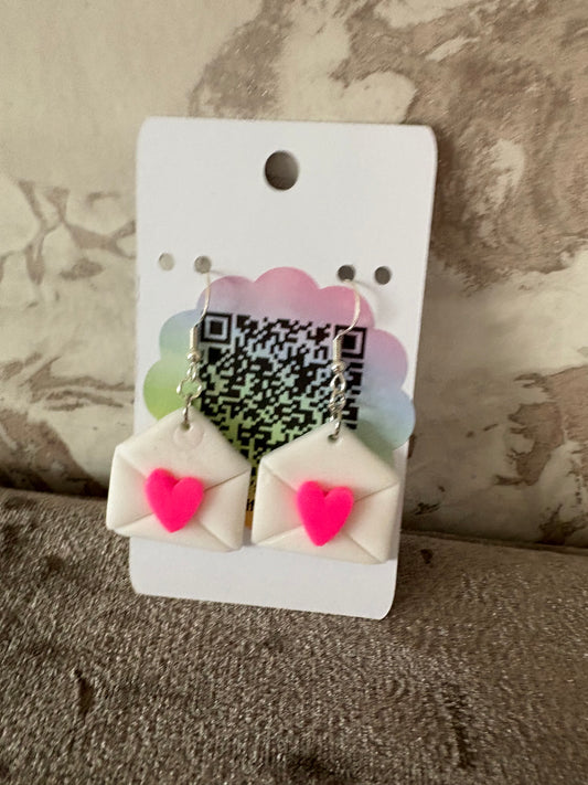 Handmade polymer clay love letter earrings