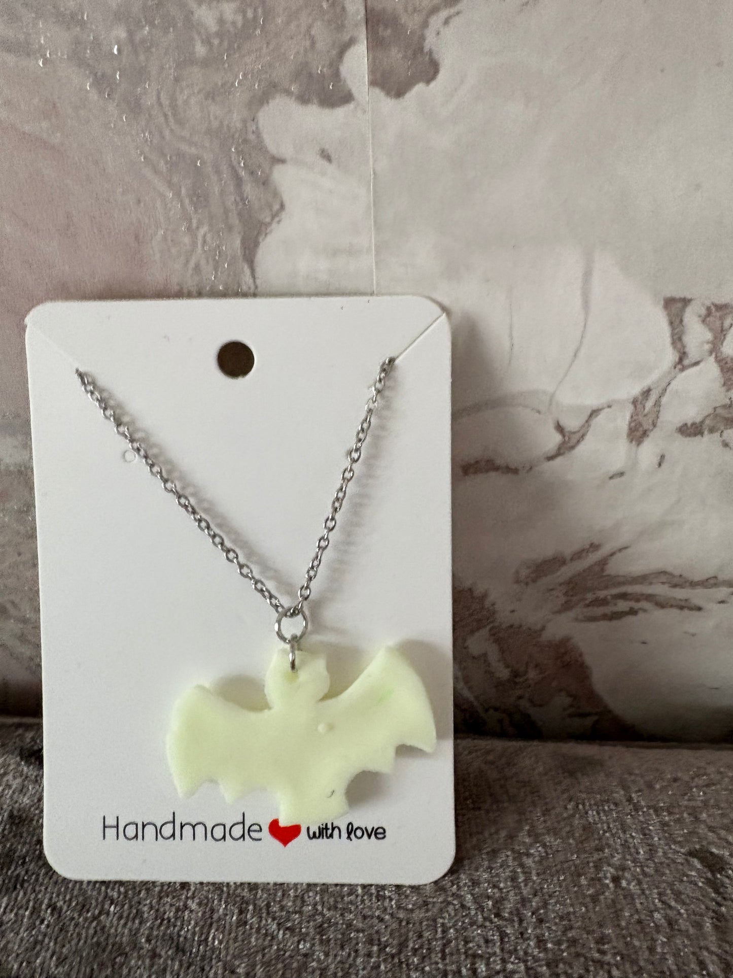 Handmade polymer clay bat necklace