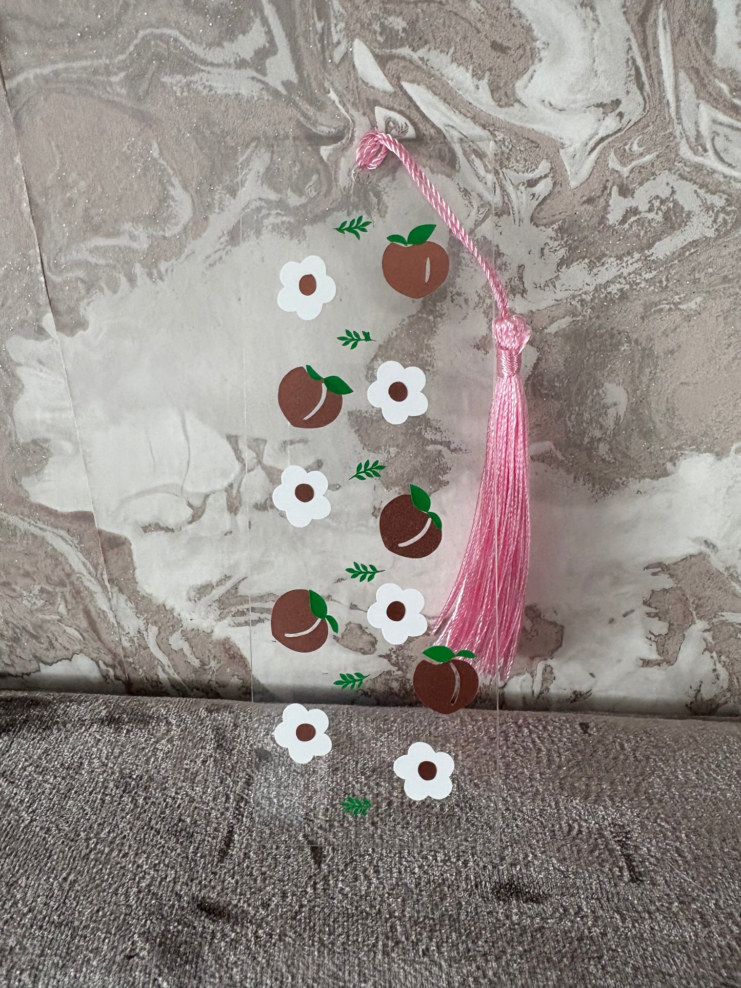 Handmade peach and flower acrylic bookmark