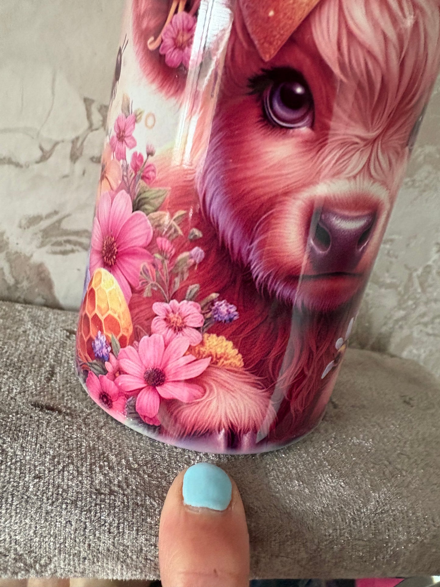 Handmade gnome and highland cow tumbler