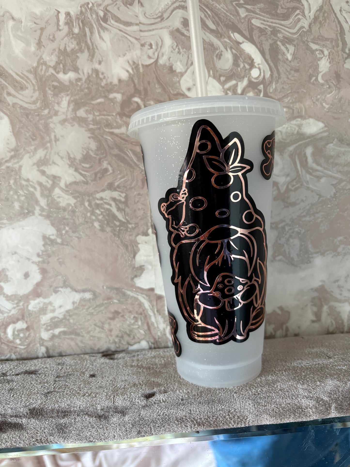 Handmade gnome with mushroom 24oz cold cup