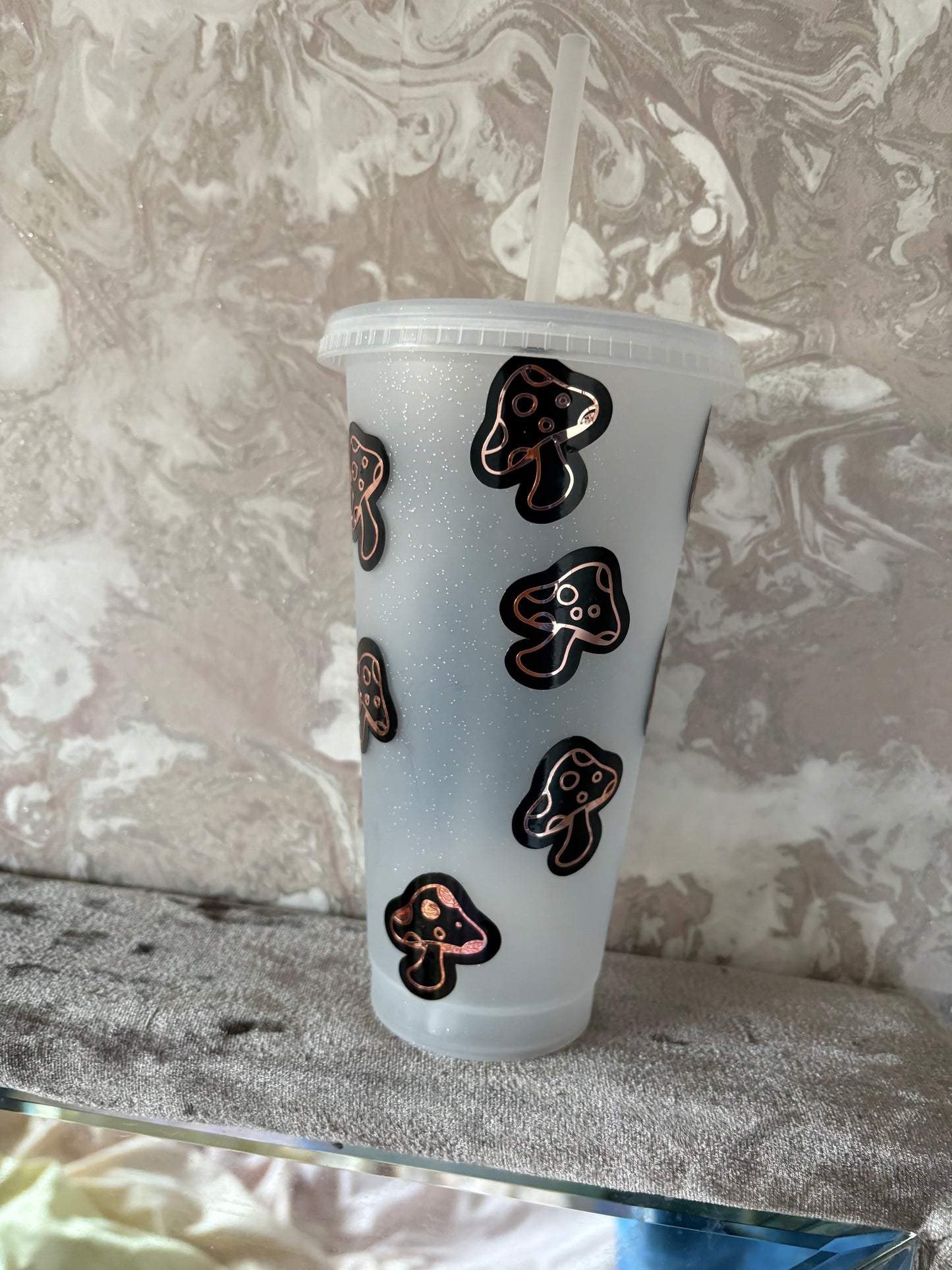 Handmade gnome with mushroom 24oz cold cup